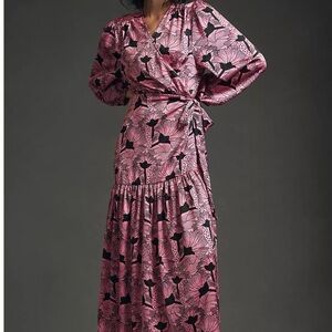 Chic Pink and Black Floral Maxi Dress